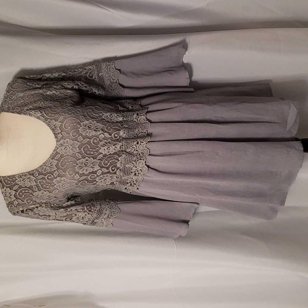 Zanzea Lace Bodice Mini Dress in Light Gray